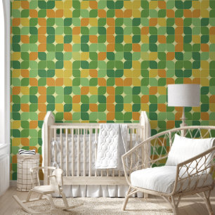 Papier Peint Abstrait Milieu de Siècle Vert Orange Jaune