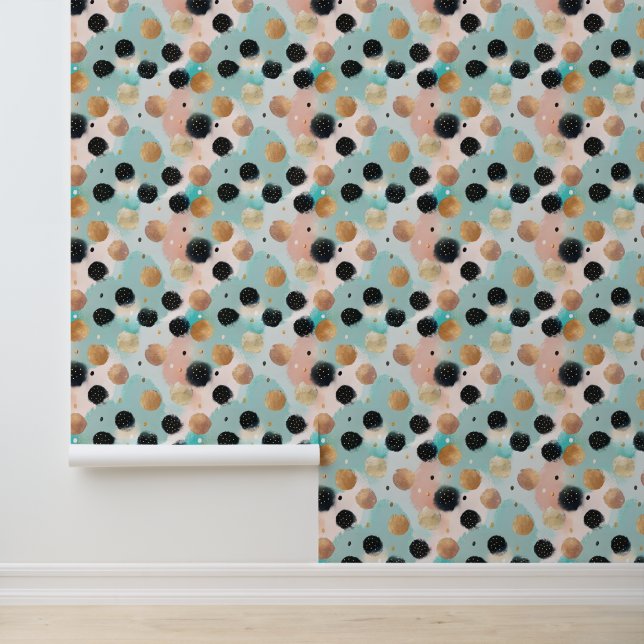 Papier Peint Abstrait moderne Brushstroke & Polka Dot Motif (Application)