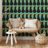 Abstrait moderne Motif d'oiseaux Gras Noir & Turqu