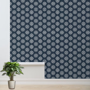 Papier Peint Accent Motif de la roue blanche de bateau bleu mar