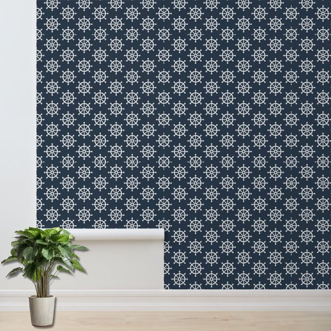 Papier Peint Accent Motif de la roue blanche de bateau bleu mar (Créateur téléchargé)