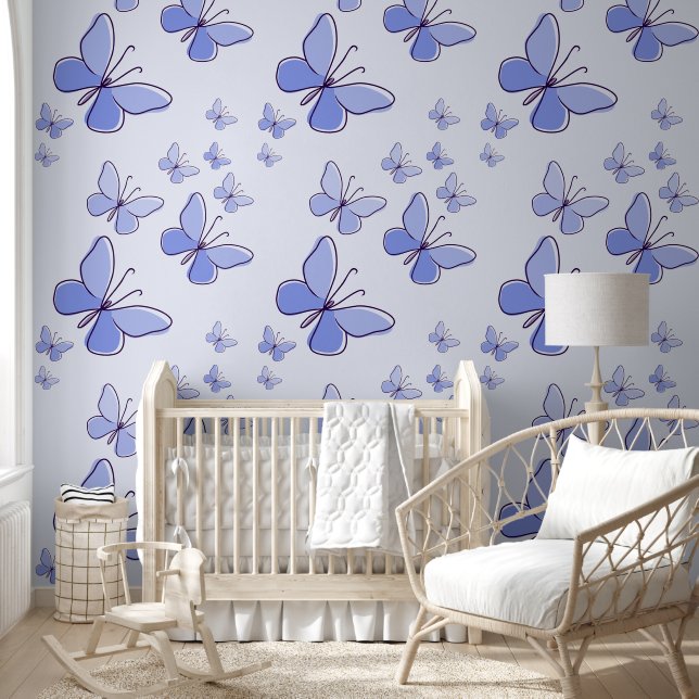 Papier Peint Accentuation du doodle bleu de papillon blanc (Enfants)