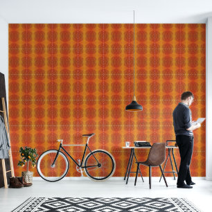 Papier Peint Acceptation   Médaillons de saumons rouges orange 