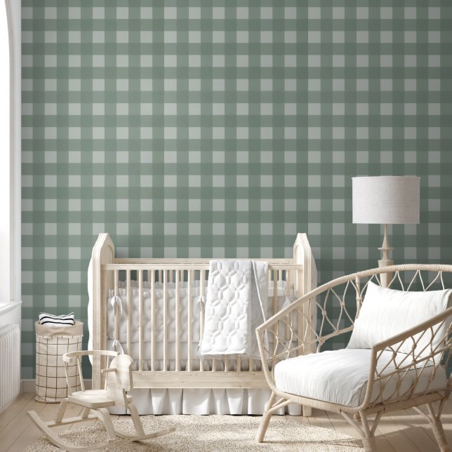 Papier peint adhésif Gingham - Vert Sauge (Enfants)