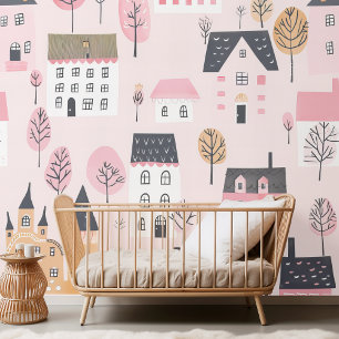 Papier Peint "Adorable Maisons de ville rose