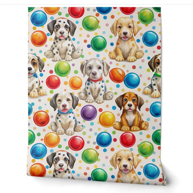 Papier Peint Adorable Motif de chiots tachetés - Conception jou (Déroulement)