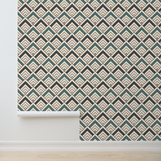 Papier Peint Ajouter votre initiale | Motif géométrique Turquoi (Application)