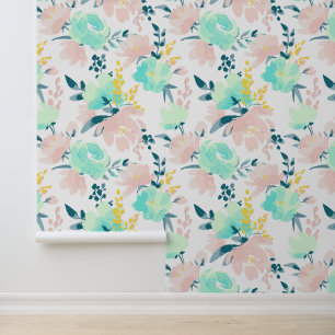 Papier Peint Ajoutez votre nom Motif d'aquarelle florale