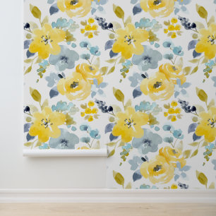 Papier Peint Ajoutez votre nom   Motif d'aquarelle jaune et ble