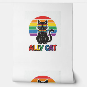 Papier Peint Ally Cat Rainbow Pride Vintage Chat T-Shirt Design