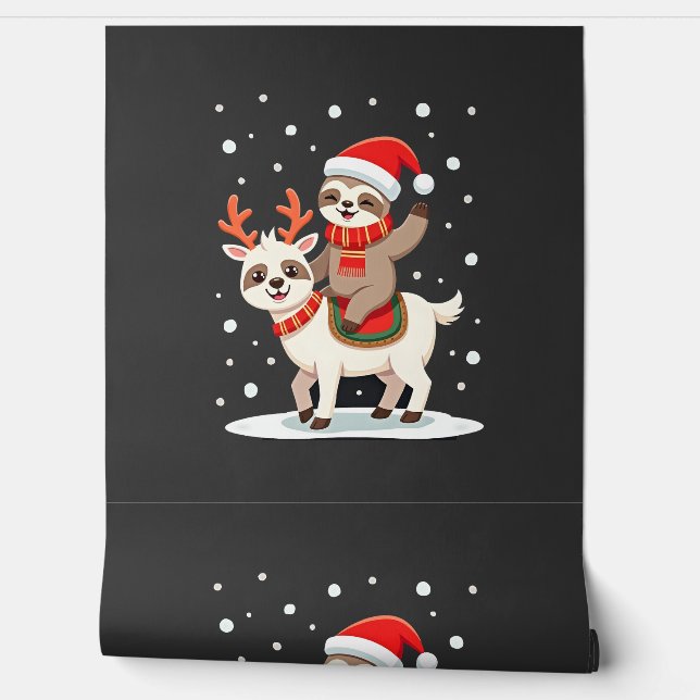 Papier Peint Alpaca Paresseux Noël (4) (Déroulement)