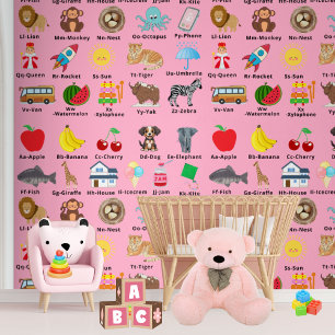 Papier Peint Alphabet ABC rose Enfants Décor de crèche