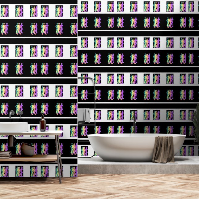 Papier Peint Amis se promenant noir blanc (Salle de bain)