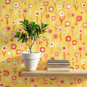 Papier Peint Amusant Retro Yellow Floral Patal