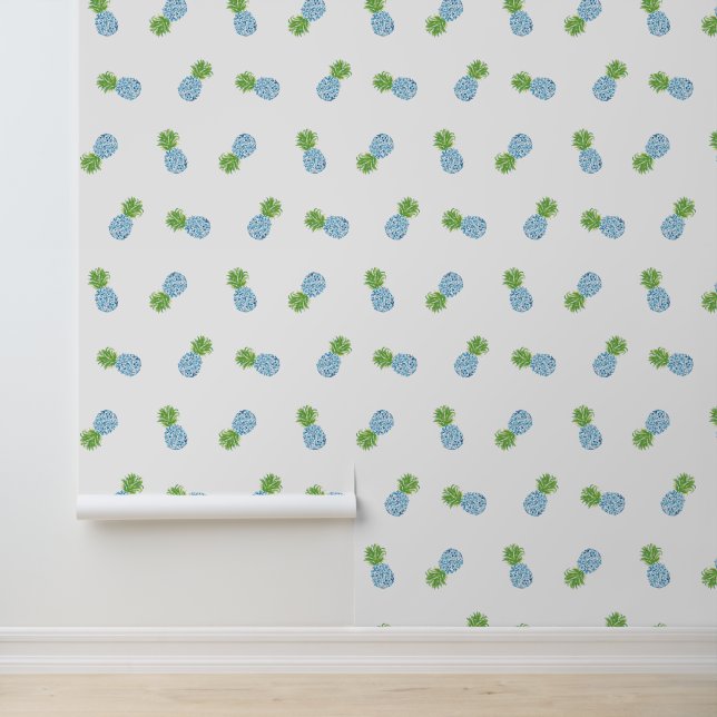 Papier Peint Ananas Chinoiserie Blue Green Preppy (Application)