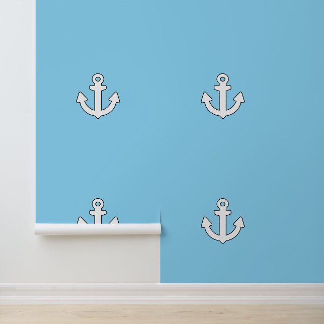 Papier Peint Ancre blanche enfants Nautical Lt Blue (Application)