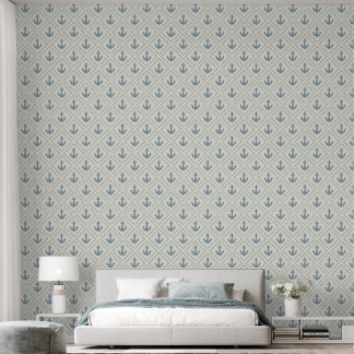 Papier Peint Ancre de marine bleu foncé à motif diamant en aqua
