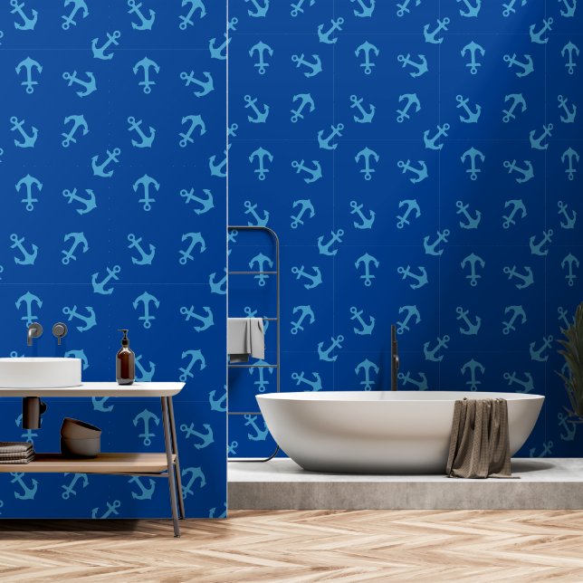 Papier Peint Ancre moderne nautique (Salle de bain)