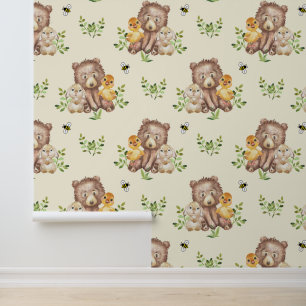 Papier Peint Animaux de bois ours de canard lapin Neutre bébé
