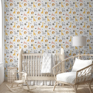 Papier Peint Animaux de safari scandinaves mignons pour nurseri
