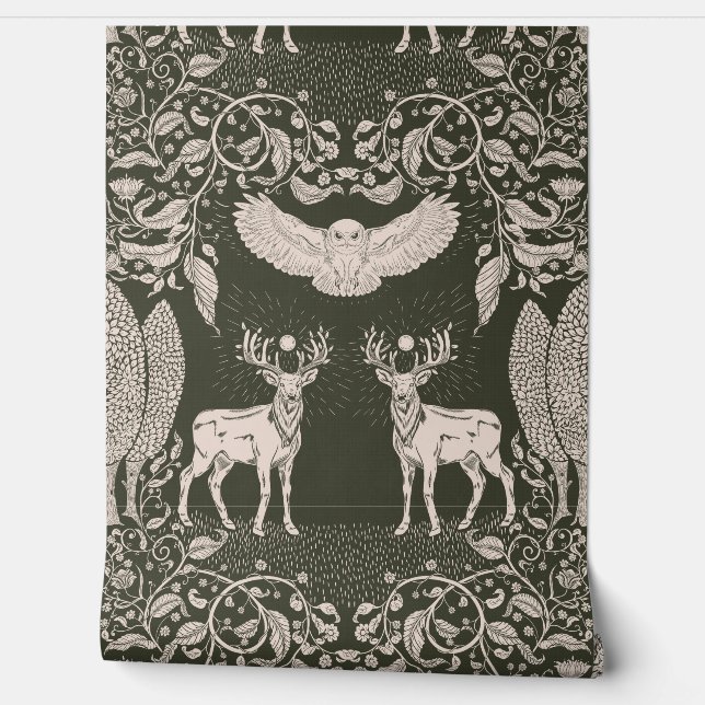 Papier Peint Animaux des forêts Mythologie Vert (Déroulement)