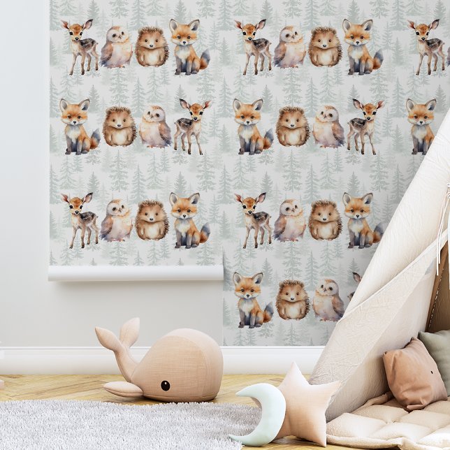 Papier Peint animaux mignons de la nature bébé forêt aquarelle (Créateur téléchargé)