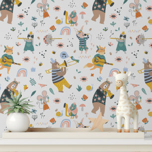 Papier Peint Animaux musicaux mignons pour la nurserie - Autoco