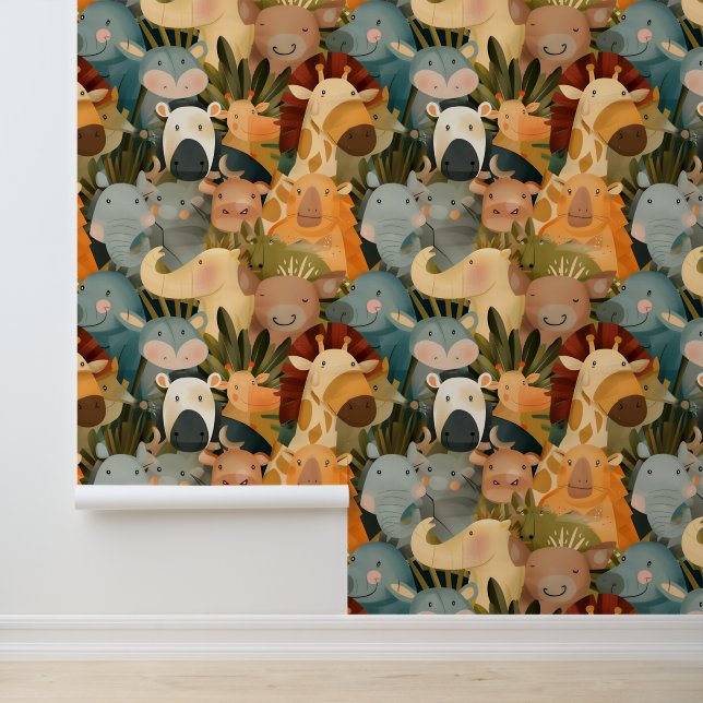 Papier Peint Animaux Safari mignon whimsical coloré (Application)