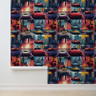 Papier Peint Animé rétro course voiture pop art imaginaire mond