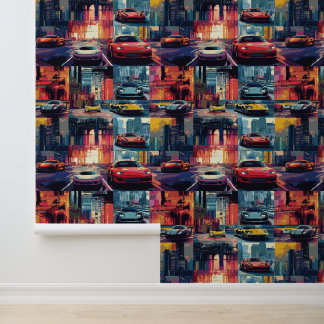 Papier Peint Animé rétro course voiture pop art imaginaire mond