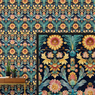 Papier Peint Aqua Blue Green Gold Art Nouveau