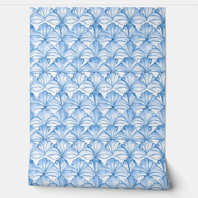 Papier Peint Aqua Fan Breeze Petite - Bleu, Blanc - Côté (Déroulement)