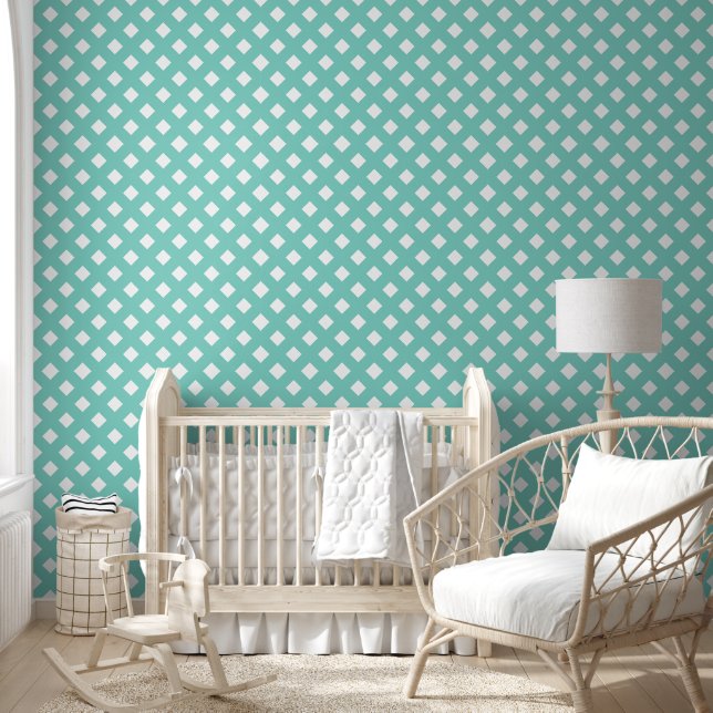 Papier Peint Aqua Green Shabby Chic Motif en treillis (Enfants)