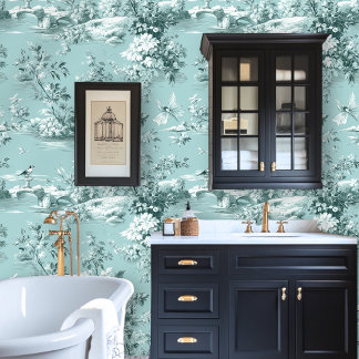 Papier Peint Aqua Toile Bleue Style Vintage Peel-and-Stick