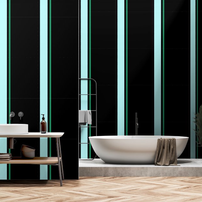 Papier Peint Aqua + Verte Verticale Bande Noire (Salle de bain)
