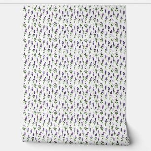 Papier Peint Aquarelle blanc et violet Motif lavande