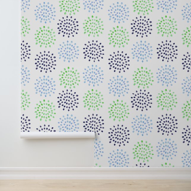 Papier Peint Aquarelle Bleu Vert Multicolore Floral (Application)