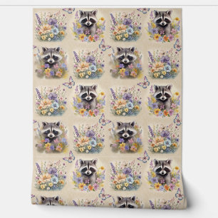 Papier Peint Aquarelle Bois Animal Racon Papillon floral
