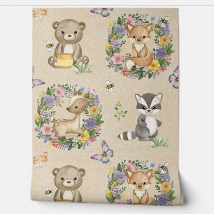 Papier Peint Aquarelle Bois Animaux Beth Butterfly Floral