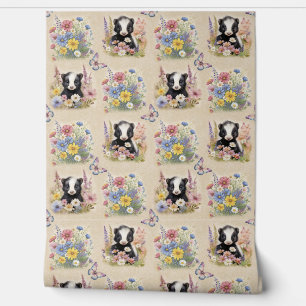 Papier Peint Aquarelle Bois Bébé animal Skunk Fleur sauvage