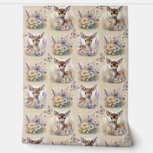 Papier Peint Aquarelle Bois Cerf animal Papillon floral