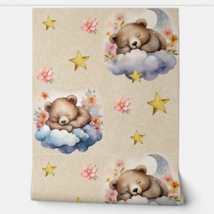 Papier Peint Aquarelle Bois Ours animal nuages étoile Floral