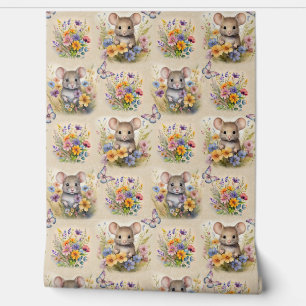 Papier Peint Aquarelle Bois Souris Animal Papillon Floral