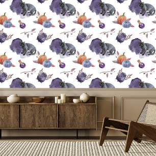 Papier Peint Aquarelle Chat, Flacon et Citrouille Design Éffray