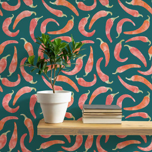 Papier Peint Aquarelle Chili poivre rouge foncé