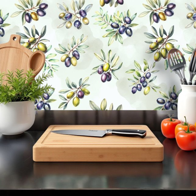 Papier Peint Aquarelle de la végétation d'Olivier méditerranéen (Créateur téléchargé)