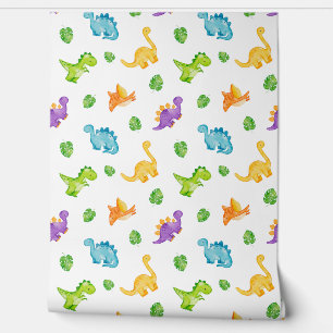 Papier Peint Aquarelle Dinosaures Neutral Kids Baby Nursery
