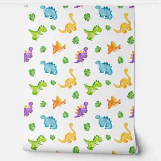Papier Peint Aquarelle Dinosaures Neutral Kids Baby Nursery