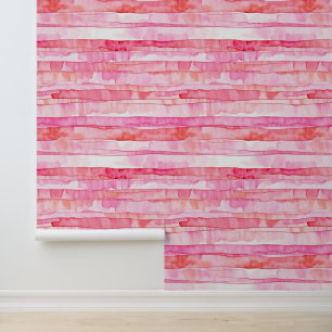 Papier Peint Aquarelle en bandes roses