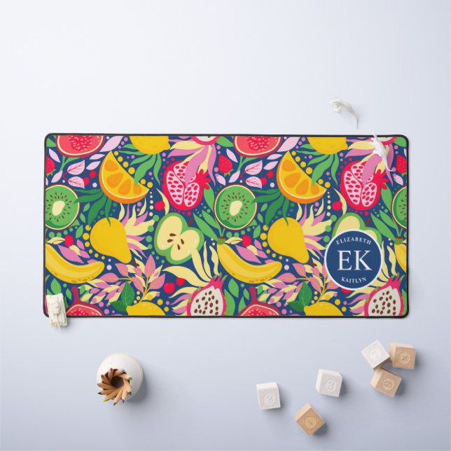 Papier Peint Aquarelle Été Monogramme Fruit Tropic (Tableau pour enfants)